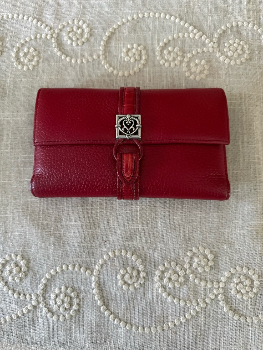 Brighton Red Pebble Leather Checkbook Wallet